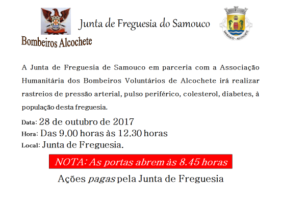 Junta de Freguesia do Samouco: rastreios